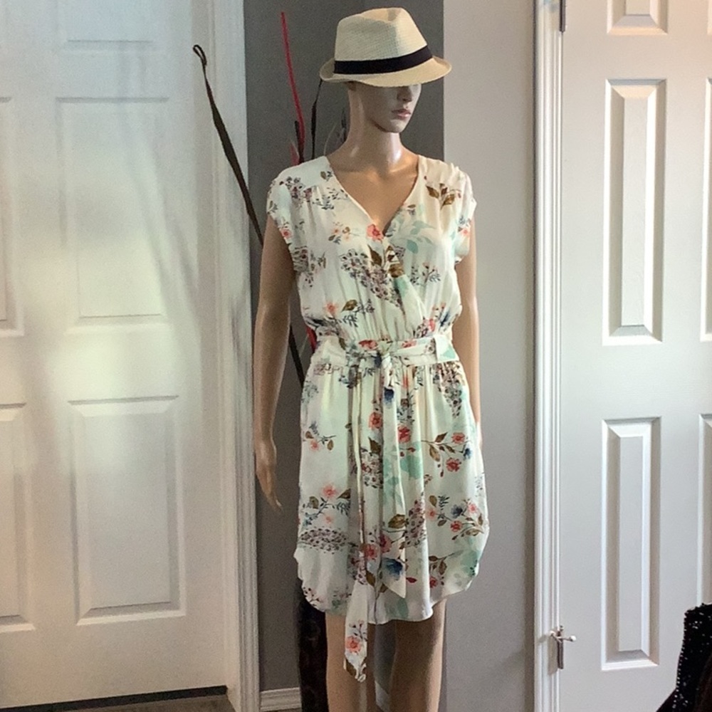 NWT.   DR2.  DANIEL RAINN. Cream colour with flower print. DRESS. Size MEDIUM